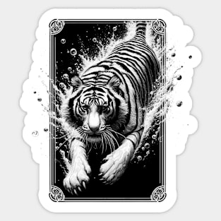 Black And White Monochromatic Tiger Underwater Sticker